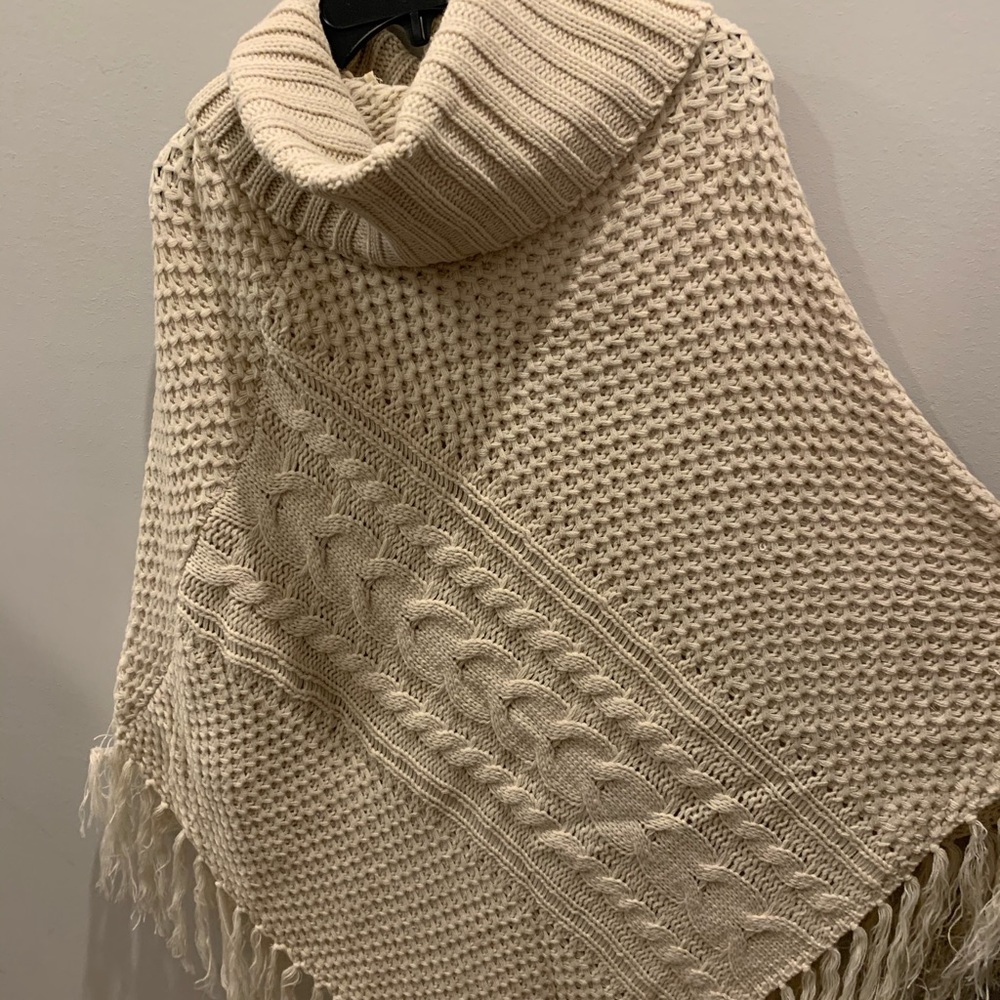 Cream woven sweater poncho